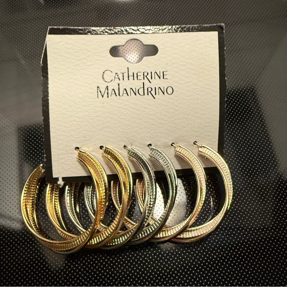 Catherine Malandrino Gold, Rose Gold and Silver hoops - Picture 2 of 4